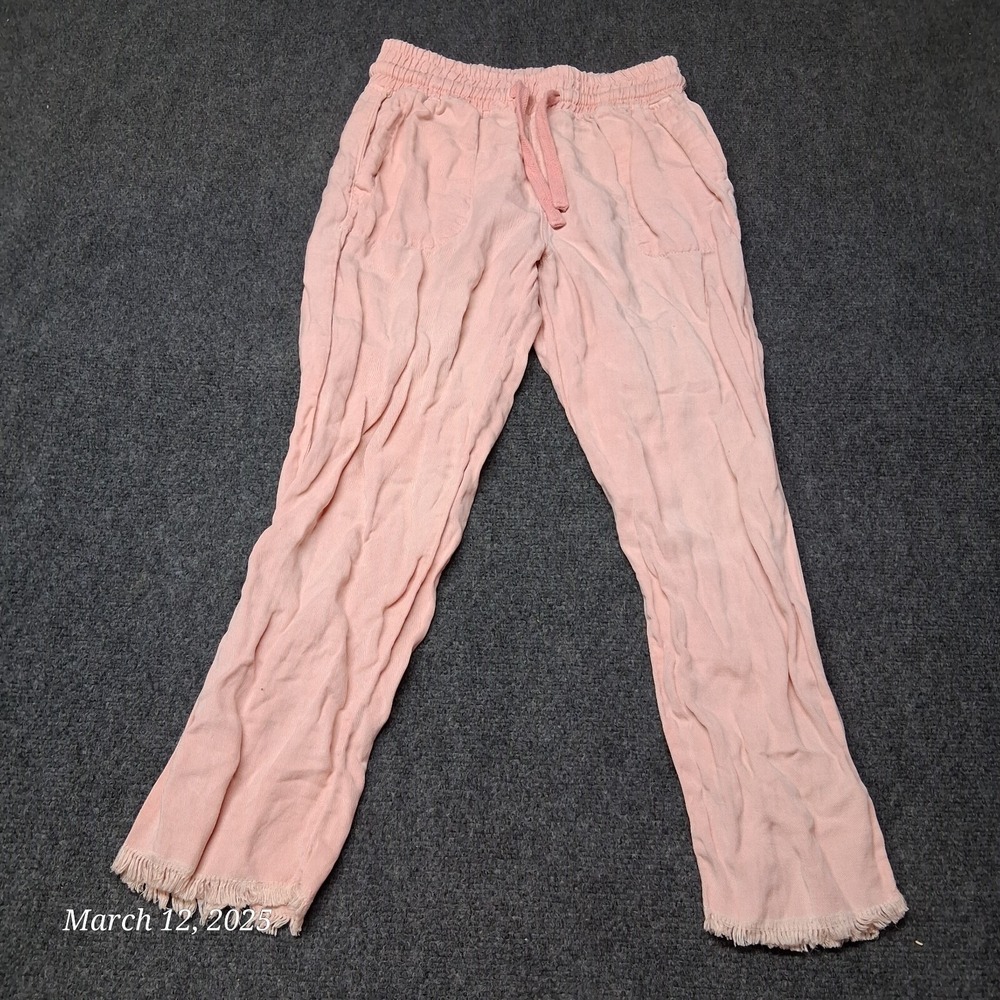 Zara Paperbag Fring Hem Pants Elastic Waist Drawstrings Women Size XS Pink‎